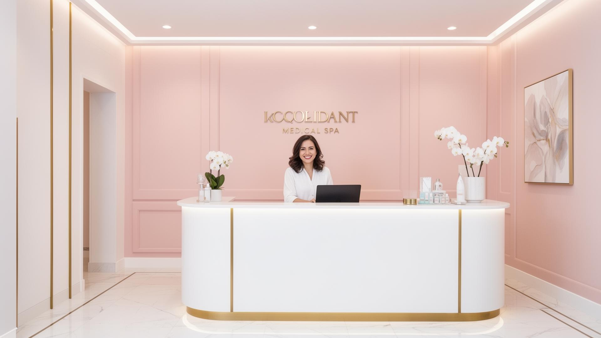 Recepción premium de clínica estética con recepcionista